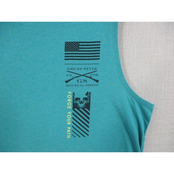 Grunt Style Patriotic Skull Graphic Muscle Tank Top Teal Sleeveless Shirt Size 4 - Picture 3 of 9